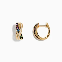 Effy Jewelry Watercolors 14K Yellow Gold Multi Sapphire and Diamond Earrings | Earrings