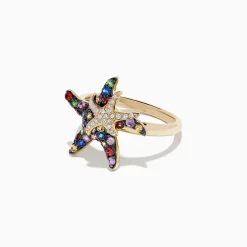 Effy Jewelry Watercolors 14K Yellow Gold Sapphire u0026 Diamond Starfish Ring, 0.84 TCW | Rings