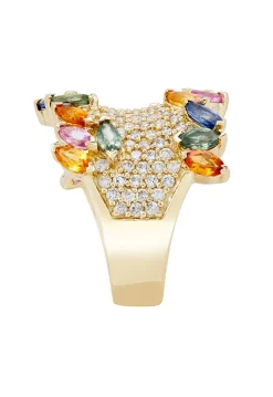 Effy Jewelry Watercolors 14K Yellow Gold Multi Sapphire and Diamond Ring, 4.60 TCW | Rings