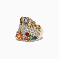 Effy Jewelry Watercolors 14K Yellow Gold Multi Sapphire and Diamond Ring, 5.59 TCW | Rings