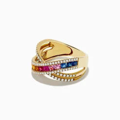 Effy Jewelry Watercolors 14K Yellow Gold Multi Sapphire and Diamond Ring, 2.05 TCW | Rings