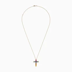 BH Multi Watercolors 14K Yellow Gold Multi Sapphire Cross Pendant, 2.05 TCW | Necklaces & Pendants