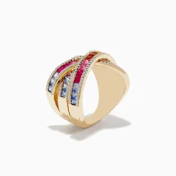 Effy Jewelry Watercolors 14K Yellow Gold Multi Sapphire and Diamond Ring | Rings