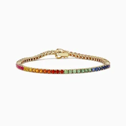 BH Multi Watercolors 14K Yellow Gold Multi Sapphire Tennis Bracelet, 5.51 TCW | Bracelets