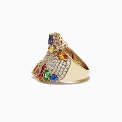 Effy Jewelry Watercolors 14K Yellow Gold Multi Sapphire and Diamond Ring, 5.59 TCW | Rings